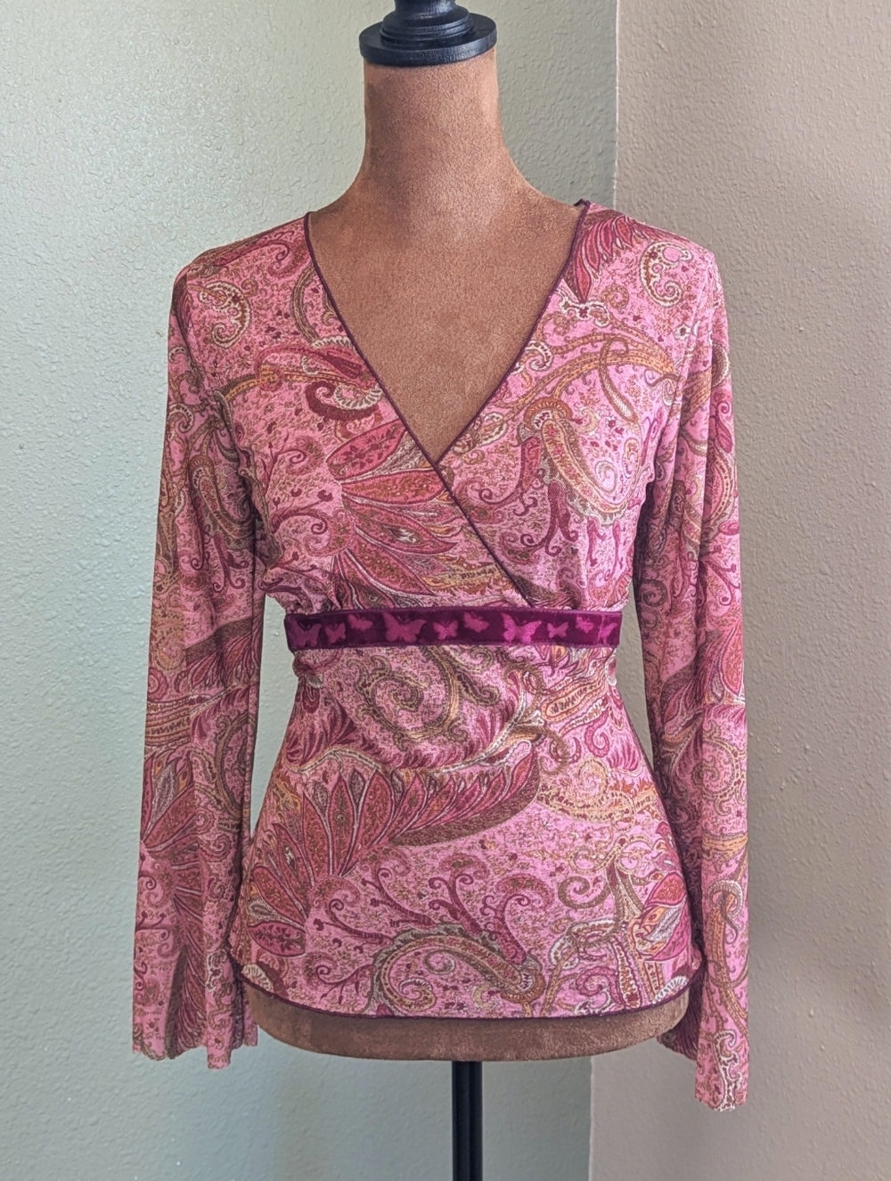 Vintage Y2K Eyeshadow Paisley Mesh Wrap Top
